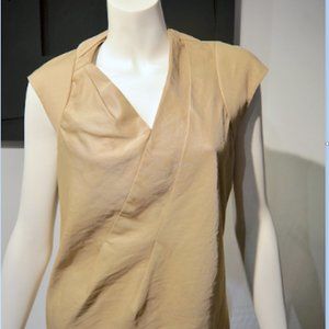 Vintage Tan Twill Asymmetric Pleat Sheath Dress